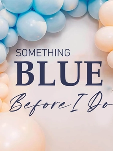 Close-up of blue and cream latex balloon set for wedding and party decorations