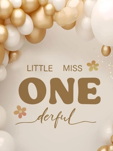 Detail der Little Miss Onederful Fotowand zum 1. Geburtstag mit goldener Luftballon-Deko