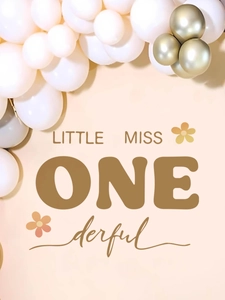 LITTLE MISS ONEderful Fotohintergrund zum 1. Geburtstag mit Blumen und Boho-Ballons