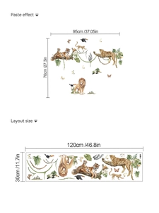 Detailansicht der Dschungeltier-Wandaufkleber mit Layout-Größe und künstlerischem Klebeeffekt