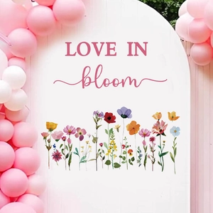 Stickers Muraux Fleurs Sauvages Love In Bloom PVC Décalcomanie Florale Amovible pour Mariage Fête Chambre Salon Décor