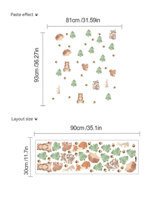 Détails des dimensions de mise en page et guide de pose des stickers animaux