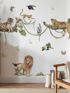 Wandtattoo-Set Dschungeltiere mit Löwen und Tigern im Aquarellstil für Kinderzimmer