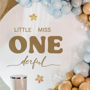 Runde LITTLE MISS ONEderful Geburtstagshintergrundplatte mit Pastellballons Deko