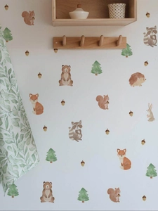 Stickers muraux d'animaux de la forêt à l'aquarelle avec ours et renards pour enfants