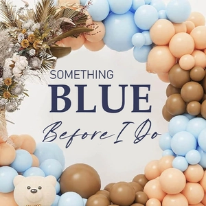 Blue balloon arch kit with teddy bear and dried flowers for wedding party backdrop