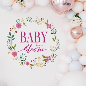 Adesivo murale Baby in Bloom con fiori rosa per decorazione festa per neonati