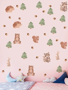 Stickers muraux animaux de la forêt à l'aquarelle pour décoration chambre d'enfant
