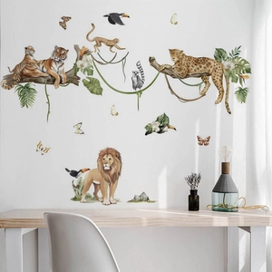 Dschungel-Wandtattoo mit Tigern und Löwen für moderne Kinderzimmer-Dekoration
