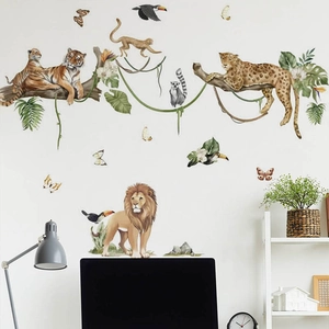 Dschungeltiere Wandtattoo mit Löwen und Tigern für Kinderzimmer Wanddekoration