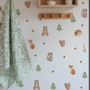 Stickers muraux animaux de la forêt avec renard et écureuil pour chambre d'enfant
