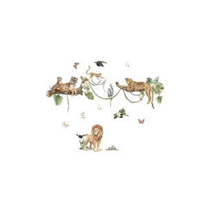 Wandtattoo Dschungeltiere Set mit Aquarell-Löwen, Tigern und Tropenpflanzen