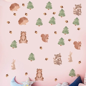 Stickers muraux animaux de la forêt aquarelle avec ours et écureuil pour chambre