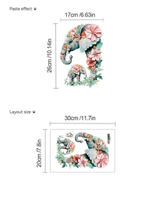 Detail view of elephant wall stickers showing layout and pasted size dimensions