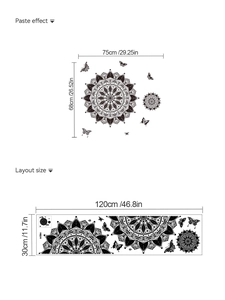 Mandala and butterfly wall sticker dimensions for layout and final paste effect display