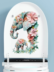 Close-up of elephant and floral pattern decal applied to a white smart toilet lid