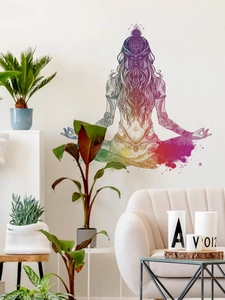 Detail of colorful meditation wall sticker with mandala pattern in a modern living room