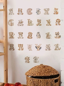 Detailed watercolor A-Z animal alphabet wall stickers for nursery and kids bedroom decor