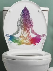 Zen style meditating woman wall sticker in rainbow watercolor for bathroom decor