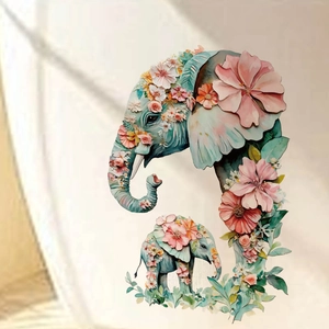 Modern PVC Elephant Floral Wall Sticker Removable Waterproof Artistic Animal Decal For Bedroom Bathroom Living Room Decoration