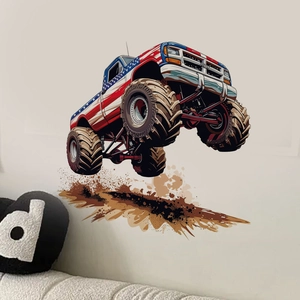 Adesivo da parete Monster Truck con bandiera americana per cameretta dei bambini