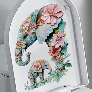 Adhesive wall sticker with floral elephant pair design for home interior decor