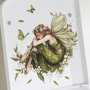 Green forest fairy wall sticker with butterflies for bedroom or living room decor