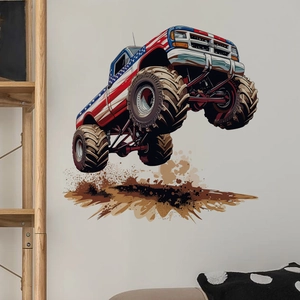 Adesivo murale Monster Truck con bandiera USA nel soggiorno sopra il divano