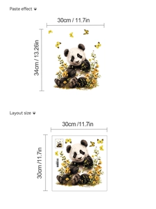 Comparison showing the 30x30cm layout and 34cm height panda wall sticker paste effect