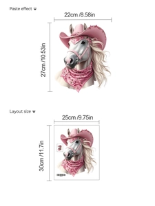 Dettaglio adesivo cavallo con layout 25x30cm ed effetto finale incollato di 22x27cm