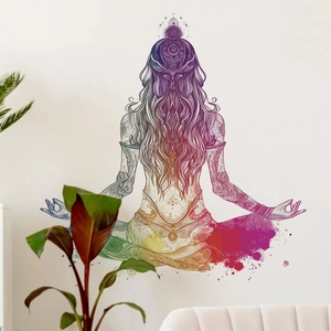 Zen style watercolor meditation wall sticker with mandala pattern for living room decor