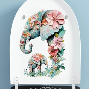 Adhesive wall sticker featuring floral elephant duo for living room home decoration
