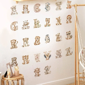 Watercolor animal alphabet wall stickers for kids nursery in premium PVC material