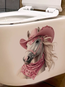 Dettaglio adesivo cavallo bianco con cappello da cowboy rosa su ceramica