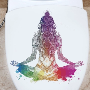 Colorful mandala yoga silhouette sticker for bathroom toilet lid decoration
