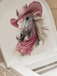 Dettaglio adesivo murale cavallo bianco con cappello da cowboy floreale rosa e sciarpa