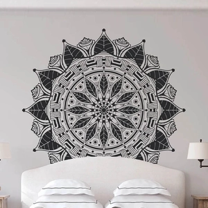 Large black mandala wall sticker with symmetric geometric design for bedroom decor
