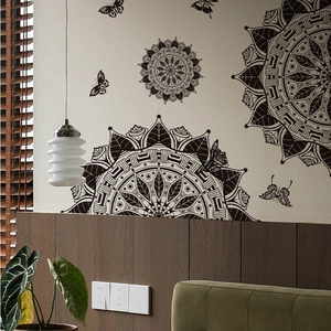 Black mandala flower wall decal set with butterfly stickers for home bedroom decor
