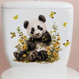 Cute panda and yellow butterflies wall sticker for bathroom toilet home decoration