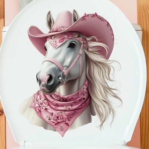 Adesivo murale in PVC con cavallo bianco con cappello da cowboy rosa e sciarpa decorativa