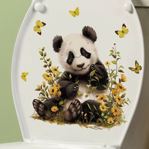 Self-adhesive panda and yellow butterfly wall sticker for bathroom and toilet decoration