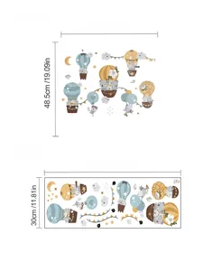 Detailed comparison of cute koala balloon wall stickers layout and finished display size
