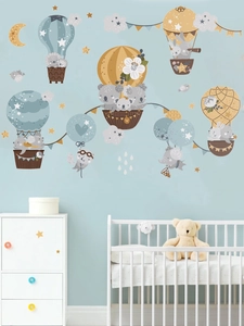Detail of cartoon animals on hot air balloons wall stickers for nursery wall decoration