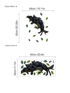 Detail showing the 60x30cm layout and the 49x65cm display size of the black panther wall decal