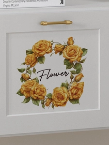Close-up of yellow rose flower wreath wall sticker with artistic hand-drawn Flower text