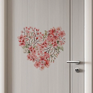 Pink Cherry Blossom Heart Wall Sticker Waterproof PVC Removable Flower Decal For Bedroom Living Room Toilet Home Decoration