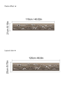 Detail of dinosaur fossil wall decal showing paste dimensions and layout size for kids room