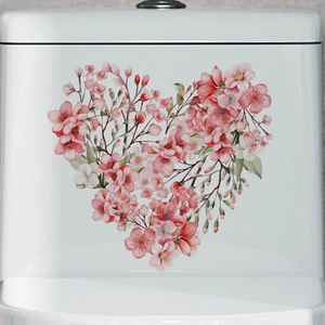 Pink floral heart wall sticker made of waterproof self-adhesive PVC for home decoration
