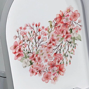 Pink heart-shaped cherry blossom wall decal sticker for romantic home bedroom decor
