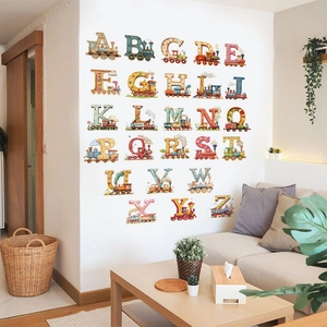 Train Alphabet Wall Stickers For Kids Room Decor PVC Removable Letters Educational Decals Cartoon Locomotive Nursery Wall Decor